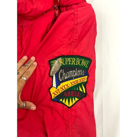 VTG NFL Embroidered Hooded Jacket Parka LARGE San Francisco 49ers Rare Superbowl - Picture 5 of 16